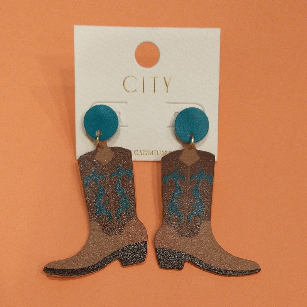 City Laser Cut Cowboy Boot Earrings
